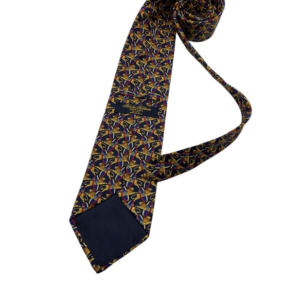 BROOKS BROTHERS Navy/Gold/Red Jumping Lion Belt Silk DESIGNER Tie USA - Picture 2 of 4